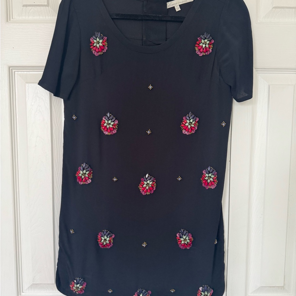 Embellished Short Sleeve Shift Dress
